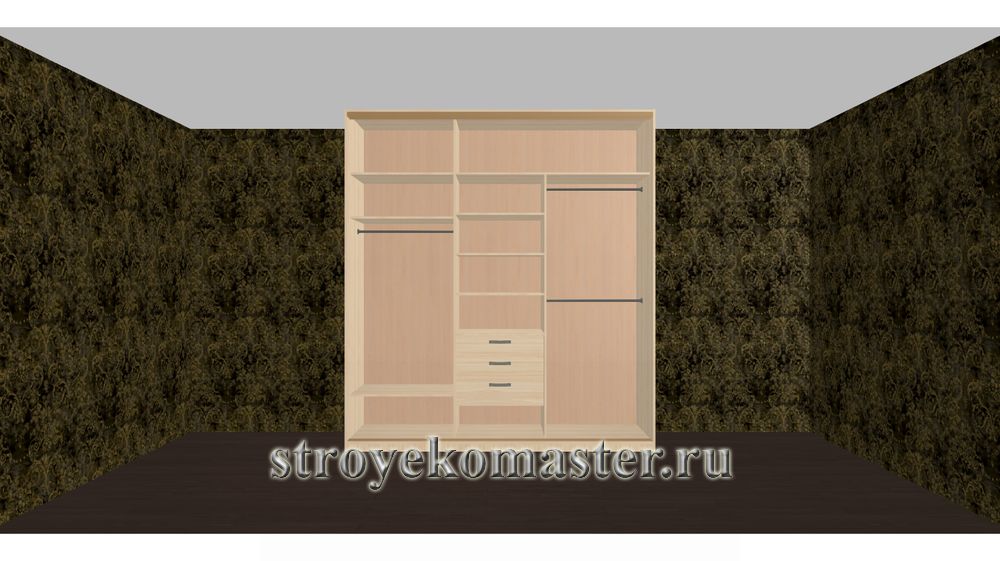 Проект - Шкаф купе встроенный 2,7 метра в гостиной. Наполнение.